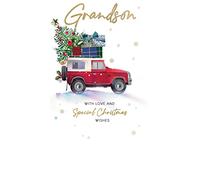 Grandson Red Jeep Embellished Christmas Card Hand-Finished Champagne Cards XCDC378