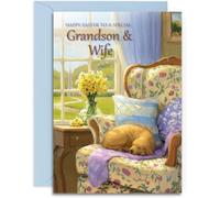 Grandson & Wife Easter Card - Time for a Nap - A5 Size with Envelope