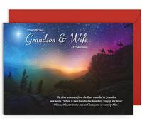 Grandson & Wife Religious Christmas Card - The Journey - Medium Sized Card (A5 Size -148mm x 210mm) with Envelope