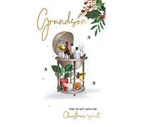 Grandson Xmas Spirt Embellished Christmas Card Hand-Finished Champagne Cards XCDC379