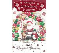 Grandson's 1st Christmas Card, Traditional Xmas Santa Design, 23 x 15 cm
