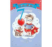 Grandson's 7th Birthday Card - 7 Today Little Boy Dressed As Superhero 9" x 6"