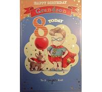 Grandson's 8th Birthday Card - 8 Today Little Boy Dressed As Superhero 9" x 6"