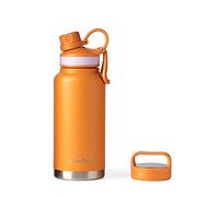 GRANDTIES 2 Lids Sports Stainless Steel Water Bottles - Wide Mouth Vacuum Insulated Reusable Leak Proof BPA-Free Travel Metal Canteen, Thermos Bottles for Men Women Gym (Carrot 32 oz)