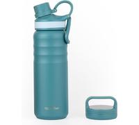 GrandTies 2 Lids Sports Stainless Steel Water Bottles - Wide Mouth Vacuum Insulated Reusable Leak Proof BPA-Free Travel Metal Canteen, Thermal Bottles for Men Women Gym (Atlantis Blue, 24 oz)