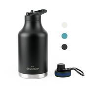 GRANDTIES 2 Lids Sports Stainless Steel Water Bottles - Wide Mouth Vacuum Insulated Reusable Leak Proof BPA-Free Travel Metal Canteen, Thermal Bottles for Men Women Gym (Midnight Black 64 oz)