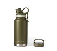 GRANDTIES 2 Lids Sports Stainless Steel Water Bottles - Wide Mouth Vacuum Insulated Reusable Leak Proof BPA-Free Travel Metal Canteen, Thermos Bottles for Men Women Gym (Olive Green 32 oz)