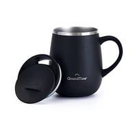GRANDTIES Insulated Coffee Mug with Handle Sliding Lid - 460 ml Wine Glass Shape Thermal Mug with Double-Walled Vacuum Stainless Steel Keeps Your Drinks Hot or Cold Midnight Black, Pack of 1