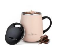 GRANDTIES Insulated Coffee Mug with Handle, Sliding Lid for Splash-Proof 16 oz Wine Glass Shape Thermal Tumbler with Double Walled Vacuum Stainless Steel to Keep Beverages Hot or Cold- Peach Crème