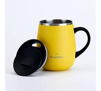 GRANDTIES Insulated Coffee Mug with Handle Sliding Lid for Splash-Proof 16 oz Wine Glass Shape Thermal Tumbler with Double Walled Vacuum Stainless Steel to Keeps Beverages Hot or Cold, Lemon