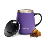 GrandTies Insulated Coffee Mug with Handle - Sliding Lid for Splash-Proof 16 oz Wine Glass Shape Thermos Tumbler with Double Walled Vacuum Stainless Steel Keeps Beverages Hot or Cold - Sparkling Grape