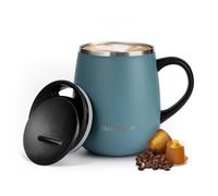 GRANDTIES Insulated Coffee Mug with Handle Sliding Lid for Splash-Proof 16 oz Wine Glass Shape Thermal Tumbler with Double Walled Vacuum Stainless Steel to Keeps Beverages Hot or Cold Atlantis Blue