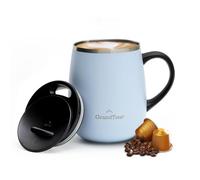 GRANDTIES Insulated Coffee Mug with Handle - Sliding Lid for Splashproof 16oz Shape Thermos Mug with Double Wall Vacuum Stainless Steel Keeps Drinks Hot & Cold - Glacier Lake