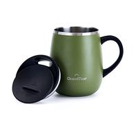 Grandties Insulated Coffee Mug with Handle - Sliding Lid for Splash-Proof 16 oz Wine-Glass Shape Thermos Tumbler with Double Walled Vacuum Stainless Steel to Keeps Beverages Hot or Cold - Olive Green