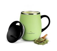 GRANDTIES Insulated Coffee Mug with Handle Sliding Lid for Splash-Proof 16 oz Wine Glass Shape Thermal Tumbler with Double Walled Vacuum Stainless Steel to Keeps Beverages Hot or Cold-Fresh Mint