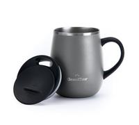 GRANDTIES Insulated Coffee Mug with Handle Sliding Lid for Splash-Proof 16 oz Wine Glass Shape Thermal Tumbler with Double Walled Vacuum Stainless Steel to Keeps Beverages Hot or Cold - Stone Grey