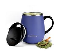GRANDTIES Insulated Coffee Mug with Handle Sliding Lid for Splash-Proof 16 oz Wine Glass Shape Thermal Tumbler with Double Walled Vacuum Stainless Steel to Keeps Beverages Hot or Cold Periwinkle
