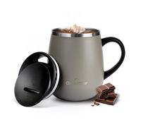 GRANDTIES Insulated Coffee Mug with Handle Sliding Lid for Splash-Proof 16 oz Wine Glass Shape Thermal Tumbler with Double Walled Vacuum Stainless Steel to Keeps Beverages Hot or Cold, Caffe Latte