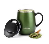 GRANDTIES Insulated Coffee Mug with Handle - Sliding Lid for Splashproof 16oz Shape Thermos Mug with Double Wall Vacuum Stainless Steel Keeps Drinks Hot & Cold - Metallic Green