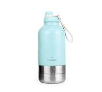 GrandTies Insulated Portable Dog Water Bottle with 2 Detachable Dog Water Bowl Dispenser | Leak-Proof Dog Food Travel Container | Dog Accessories for Dogs Walking, Hiking, Camping (64oz, Powder Green)
