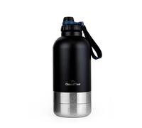 GrandTies Insulated Portable Water Bottle with 2 Detachable Dog Bowl Dispenser | Leak-Proof Food Travel Container | Walking, Hiking, Camping Accessory (64oz, Matte Black)