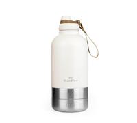 GrandTies Insulated Portable Dog Water Bottle with 2 Detachable Dog Water Bowl Dispenser | Leak-Proof Dog Food Travel Container | Dog Accessories for Dogs Walking, Hiking, Camping (64oz, Ivory White)