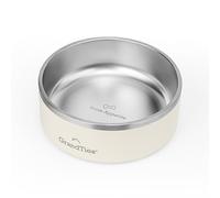 GrandTies Stainless Steel Engraved Pet Bowl | Reusable BPA-Free Insulated Cat & Dog Bowls | Large Heavy Duty Non Skid Spill Proof Dog Bowl | Outdoor Dog Water Bowl (42oz, Ivory White)