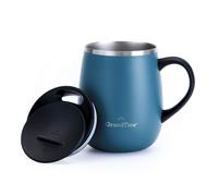 GRANDTIES Thermal Coffee Mug with Handle Sliding Lid for Splash Guard 460 ml Wine Glass Shape Coffee to Go Mug Coffee Mug to Go Double Wall Stainless Steel Keeps Drinks Warm or Cold Blue