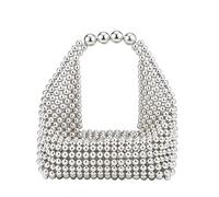 Grandxii Clutch Purse for Women Summer Pearls Purses Beaded Handbag Evening Bags Handmade Weave Tote Woven Bags for Women Wedding Party Beachy Dressy Party Sweet Shoulder Bag for Vacation Travel