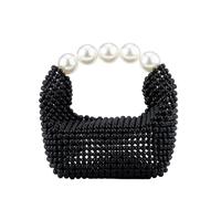 Grandxii Pearl Clutch Purse for Women Evening Bag Women Handbag Summer Beach Woven Purse, Black