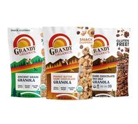 Grandy Organics Variety Pack - Ancient Grain, Peanut Butter & Dark Chocolate, and Dark Chocolate Sea Salt Granola - Whole Grain, Gluten Free, Non-GMO, Certified Organic Healthy Snacks - Pack of 3