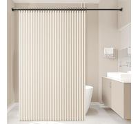 graneat Folding Linen Shower Curtain, Not occupying Space, Water Resistant Shower Curtain, Magnetic Splash Guard, Stainless Steel Hooks (Yellow,70.86x70.86inch)