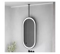Granestner Rotatable Oval Ceiling-Mounted Double-Sided Mirror with Light, Metal Frame, Three-Color Dimmable, for Living Rooms, Entryways, Bathrooms(Black,60x90cm)