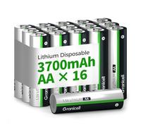 Granicell Lithium AA Batteries, 1.5V, 3700mAh Double A Battery, High-Capacity Batteries, Suitable for Remote Controls, Digital Cameras, Toys, 16 Pack 【Not Rechargeable】