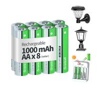 Granicell Rechargeable Batteries 8 PCS, 1.2V, 1000mAh AA Solar Batteries, Pre-Charged, High Capacity Double A Ni-MH Battery, Ideal for Solar Lights, String Lights and Household Equipment