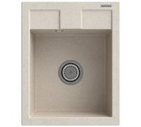 GRANITAN Best kitchen sink, granite sink with chrome siphon, strainer and waterproofing agent, sink with 1 basin, built-in sink, 40 x 50 cm, light beige