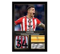 Granit Xhaka Printed Signed Poster - Sunderland AFC & Switzerland Midfielder Tribute Wall Art with Jersey - Premier League Football Memorabilia for Fans & Collectors, A3 Poster + Black Frame