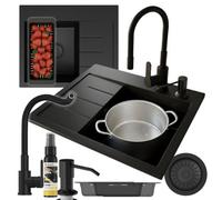 Granitan Amber Black Granite Composite Inset Kitchen Sink With Right Drainer 600 X 500mm 6 Piece Set