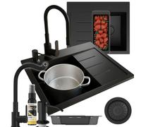 Granitan Amber Single Bowl Granite Composite Kitchen Sink With Drainer Black 600 X 500mm 6Pc Set 1 Pack