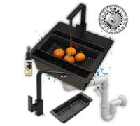 Granitan Granite Kitchen Sink Mini Single Bowl Black With Tap Drainboard And Overflow Set