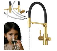 Granitan Kitchen Sink 3 Way Mixer Tap Water Filter Malta Gold Spout 35Cm