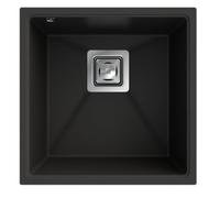 Granitan Napo 42 Undermount Granite Kitchen Sink With Chrome Vegas Pull Out Tap And Chrome Syphon, Black, 3 Piece Set