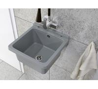 Granitan Sink for Garage, Basement, Workshop and Laundry Room, Universal Wash Trough with Siphon, Wall Mounted Sink for Indoor and Outdoor Use, 40 x 38 x 22.8 cm, Grey