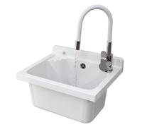 Granitan Sink with Mixer tap and Space for soap Dispenser Garage Cellar Workshop and Laundry Room - Universal washbasin with Siphon - Wall-Mounted washbasin - 42x34x24 cm - White