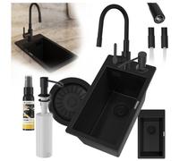 Granitan Solo Single Bowl Granite Kitchen Sink Set Matt Black 280 X 500mm 1 Pack