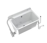 Granitan Sink for Garage, Basement, Workshop, Universal Wash Basin with Siphon, Sink with Drip Tray, Wall Mounted, Polypropylene, 61 x 41 x 30 cm (White + Flex Washbasin Battery)