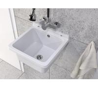 Granitan White Sink and Laundry Room 40x38x22.8cm | Wall-mounted washbasin for indoor and outdoor use, for garage, basement, workshop, universal wash trough with siphon