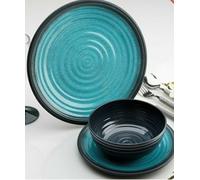 Granite Aqua Blue 12 Piece Melamine Crockery Dinner Set Caravan Camping Picnic