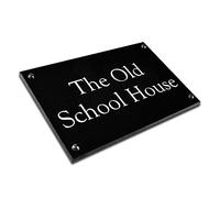 Granite Black House Sign - Personalised Engraved Door Number & Name Plaque - Sandblasted & Hand-Painted Custom Address Sign - Outdoor Wall Mounted Granite (355mm x 100mm x 10mm)