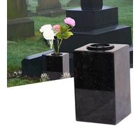 Granite Grave Vase for Flowers - 9.84 x 5.9 x 5.9 in (25 x15x15 cm) - Solid 30.86 lbs (14kg) Memorial Vases for Graves - Square Black Versatile Flower Holder for Cemetery, Garden or Home use